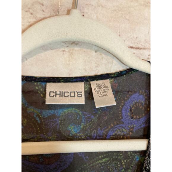 Chico's Silk Kimono Top Womens Large Paisley Beaded Dark Romantic Sheer - Picture 12 of 12